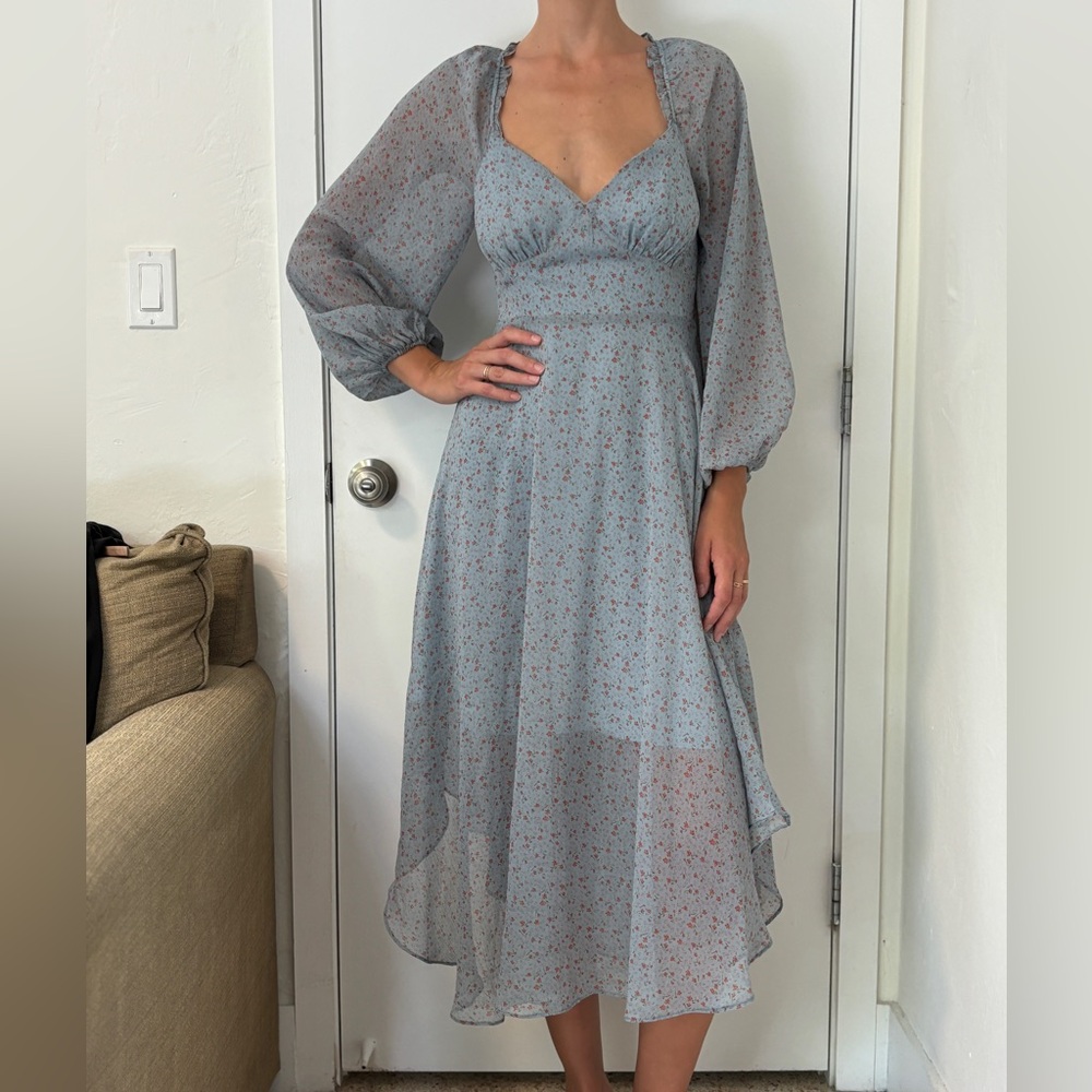 Astr the Label Dress Women’s Small Blue Midi Floral Long Sleeve Floral Cottage